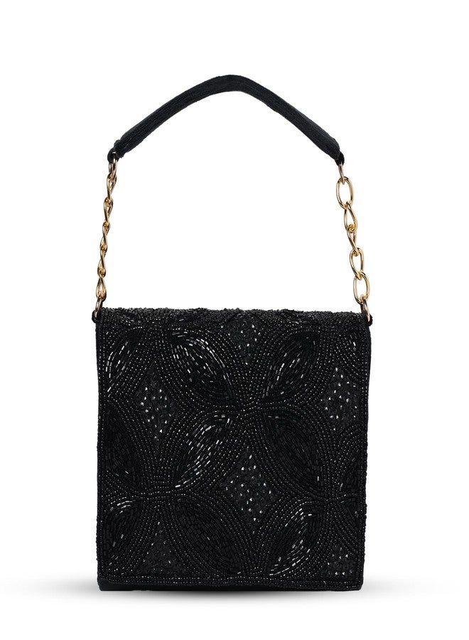 MARKQUES Black Pearl Embellished Beaded Handheld Wedding Purse Handbag For Women - Image 4